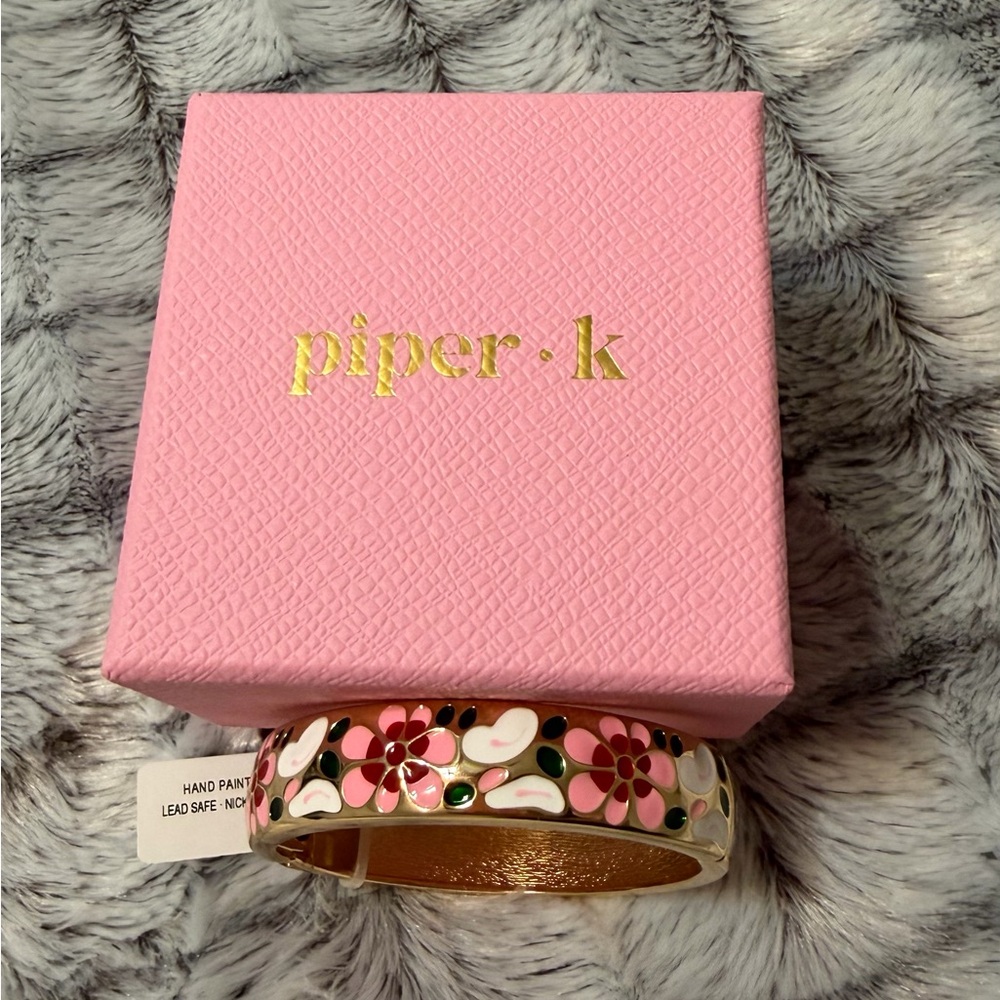 Piper K Floral with hearts Bangle Bracelet Hand Painted - Picture 3 of 6